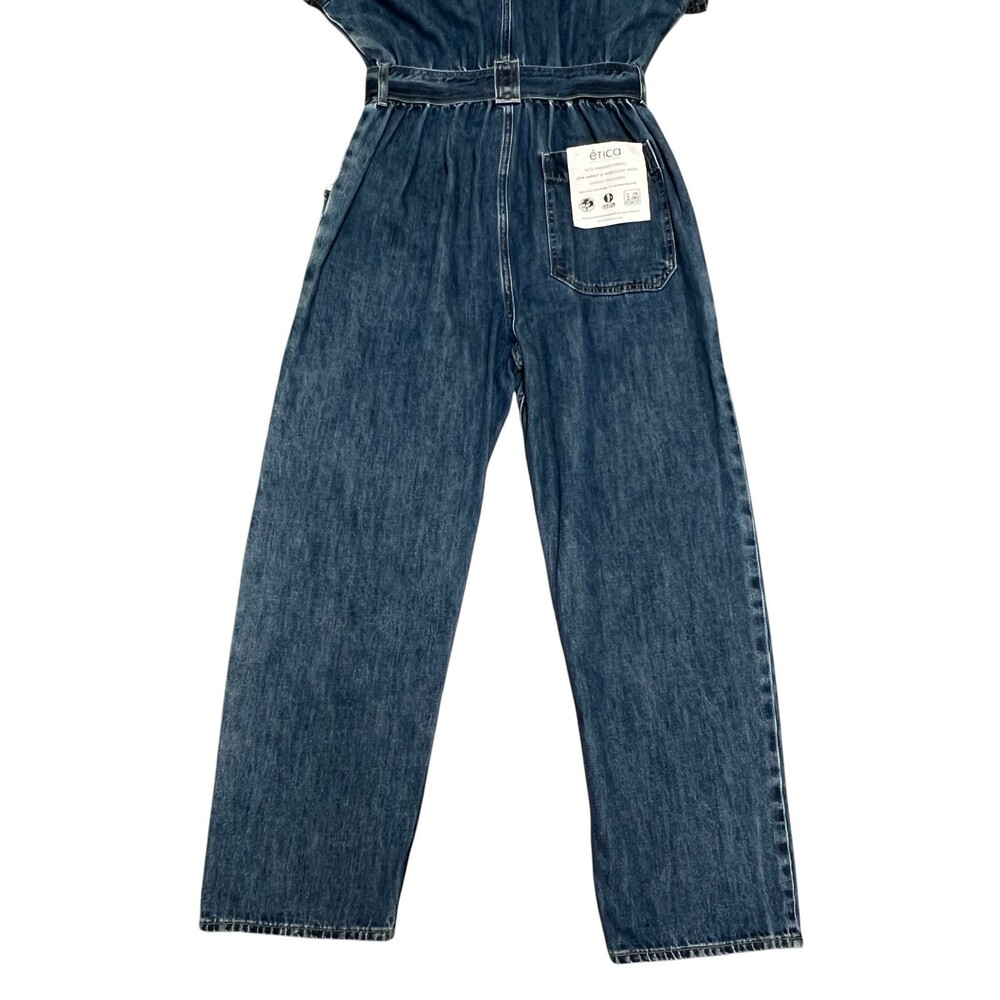 NWT ETICA Megg Utility Denim Jumpsuit Women's Large Dark Blue Belted Belt Pocket - Picture 10 of 13